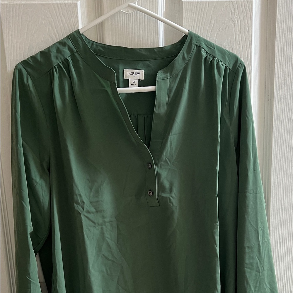 J. Crew Deep Green Long Sleeve Blouse